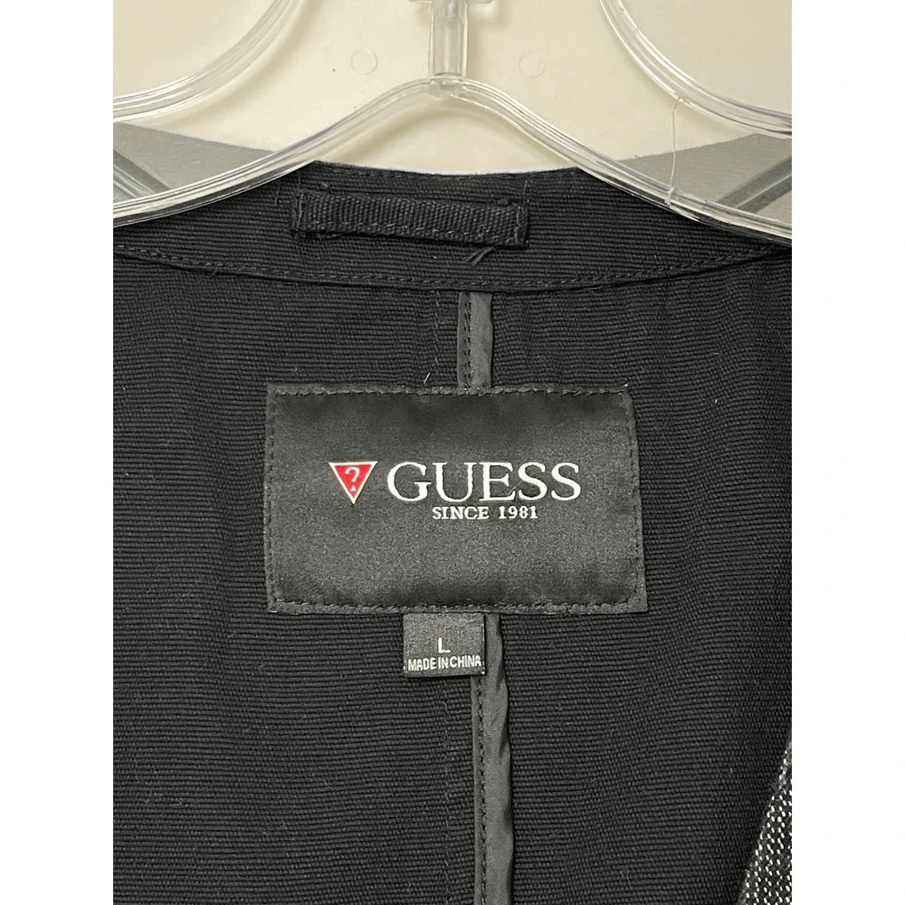 Guess Mens Vest Grey Black Textured Button Front Cinch Back L Preppy Casual